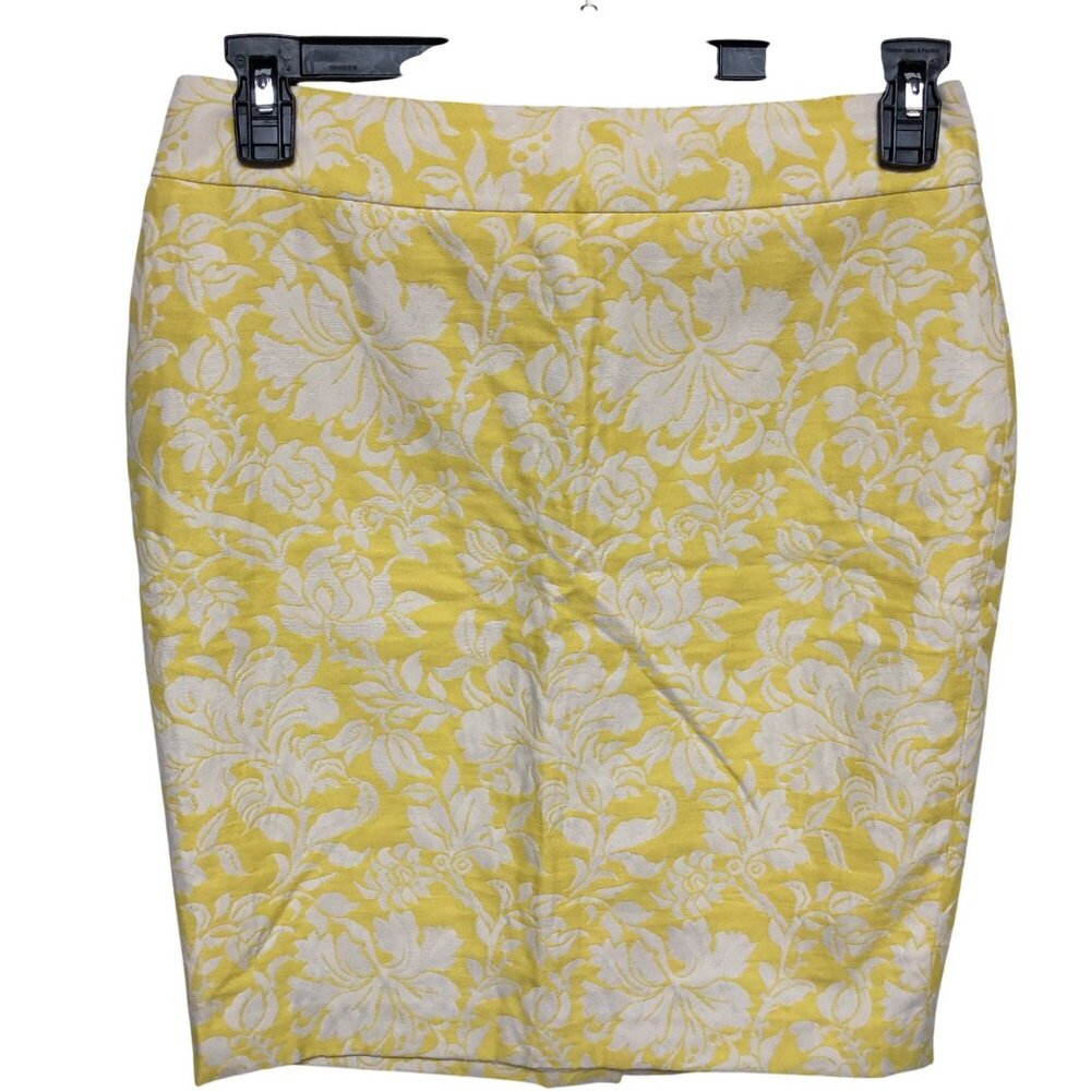 Ann Taylor Yellow & White Floral Pencil Skirt Cotton‎ Blend Womens Size 8